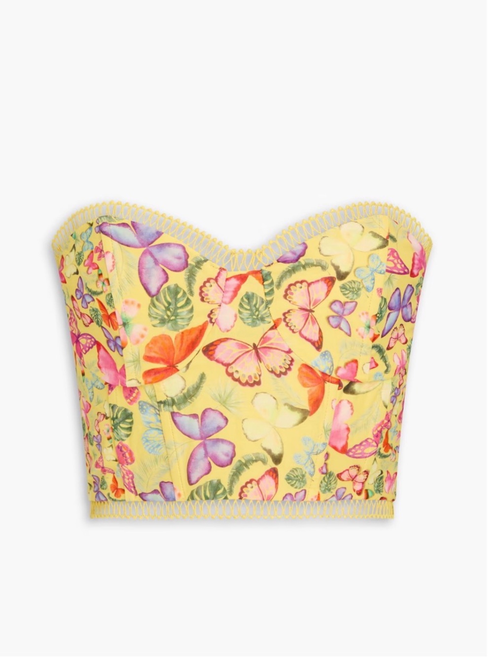 ISO Charo Ruiz Ibiza Floral Butterfly Yellow Strapless Bustier Top
